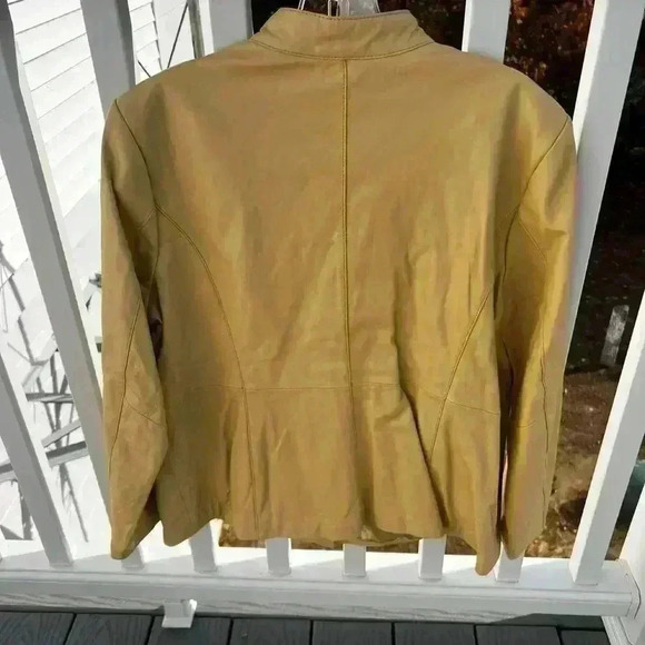 Bradley Bayou Yellow Ruffled Leather Jacket Womens Sz 1X NWT "New Vintage" - Picture 2 of 10